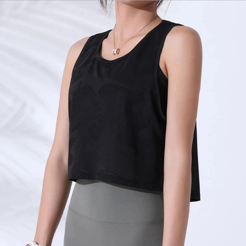 Women’s Camouflage Mesh Fitness Crop Top – Sleeveless Gym Vest