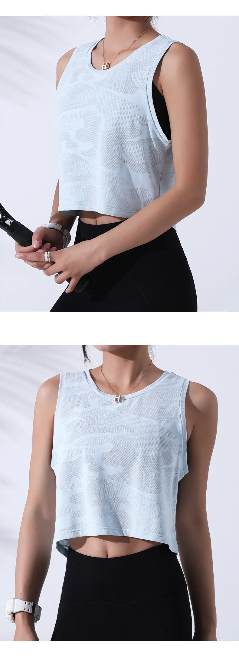 Women’s Camouflage Mesh Fitness Crop Top – Sleeveless Gym Vest