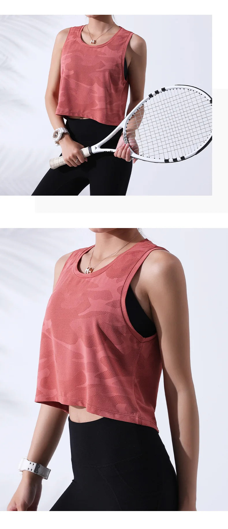 Women’s Camouflage Mesh Fitness Crop Top – Sleeveless Gym Vest