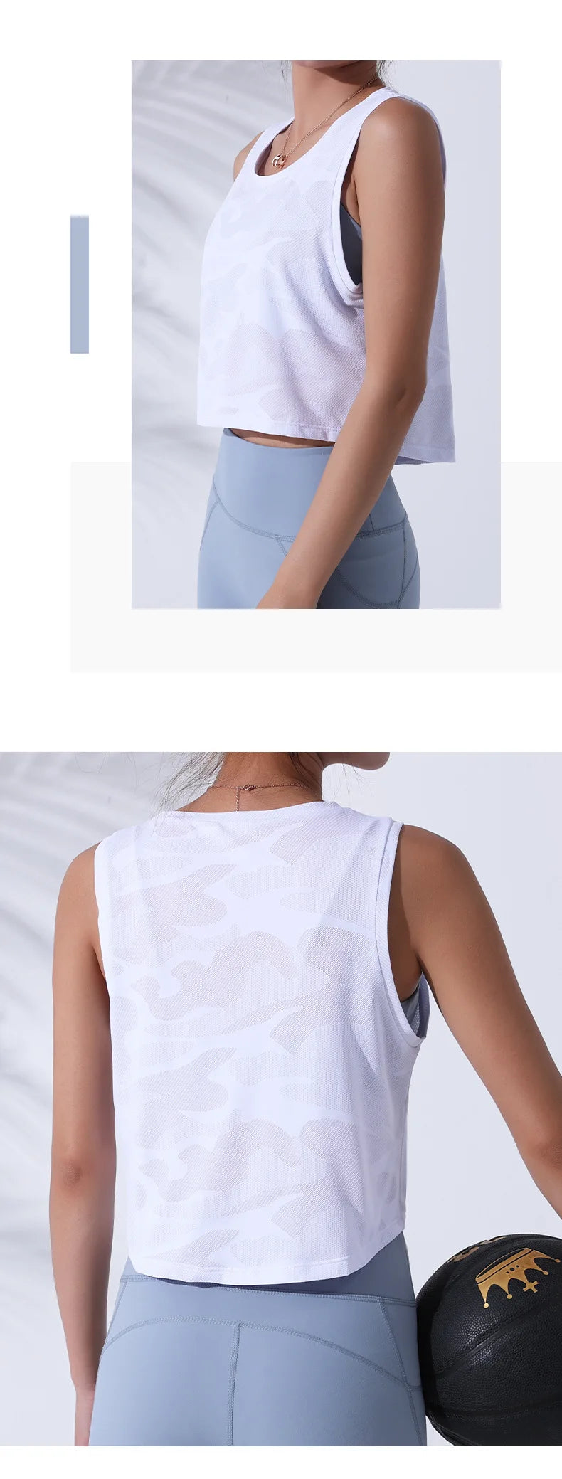 Women’s Camouflage Mesh Fitness Crop Top – Sleeveless Gym Vest