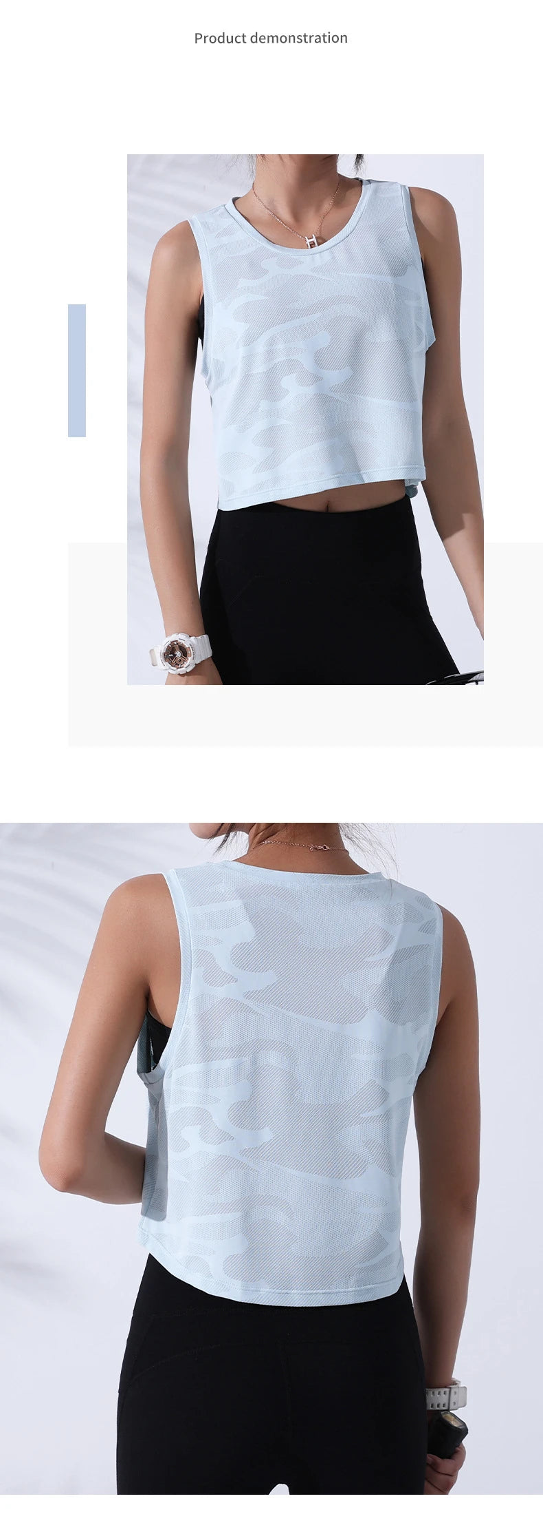Women’s Camouflage Mesh Fitness Crop Top – Sleeveless Gym Vest