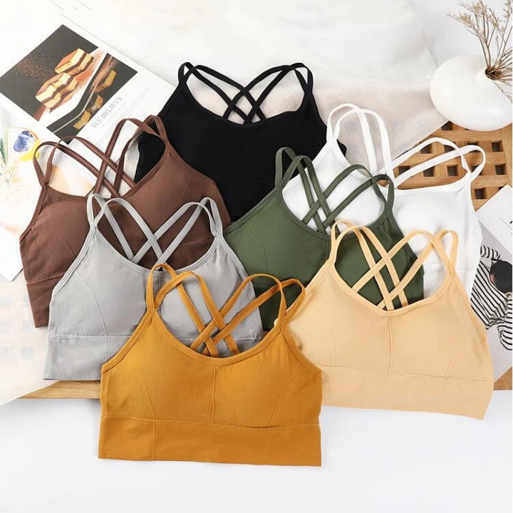 Women’s Cross-Strap Sports Bra – Breathable Yoga Tank Top