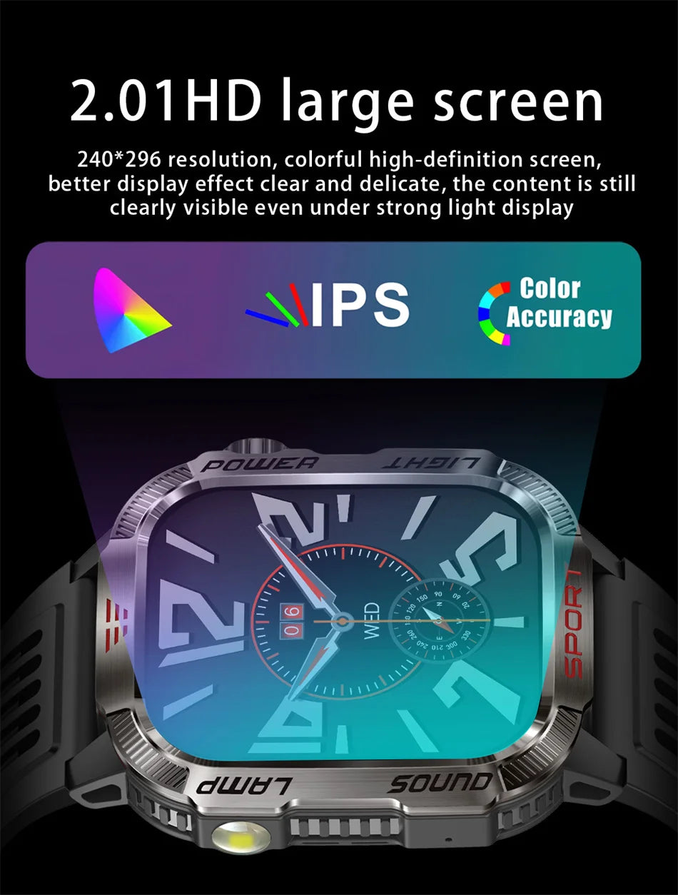Military Outdoor Smartwatch – Compass & Bluetooth Call