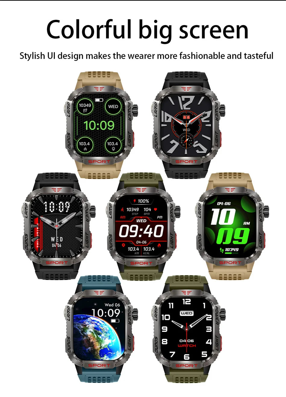 Military Outdoor Smartwatch – Compass & Bluetooth Call