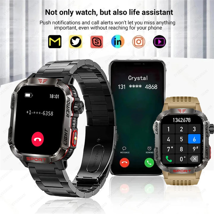 Military Outdoor Smartwatch – Compass & Bluetooth Call
