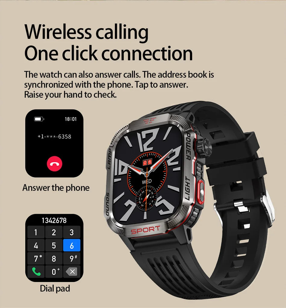 Military Outdoor Smartwatch – Compass & Bluetooth Call