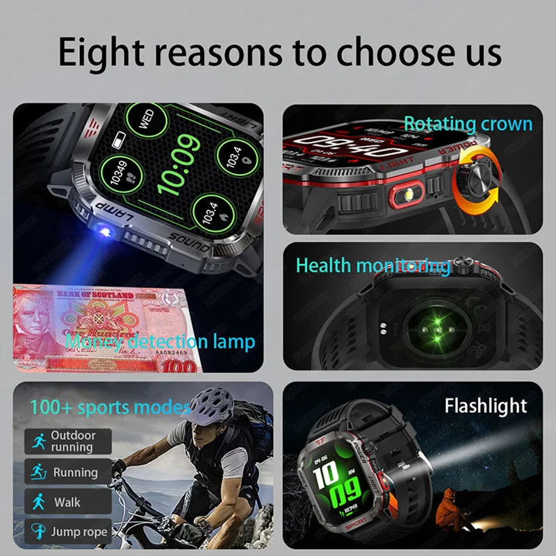 Military Outdoor Smartwatch – Compass & Bluetooth Call