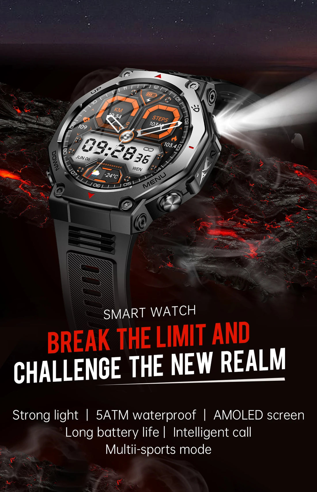 T-Rex 3 GPS Smartwatch – 5ATM Waterproof Military Sport