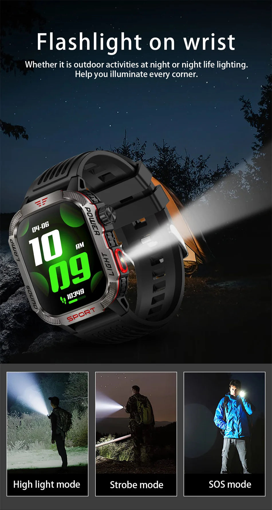 Military Outdoor Smartwatch – Compass & Bluetooth Call