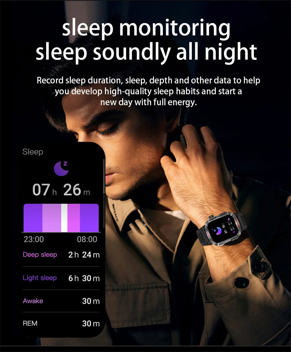 Military Outdoor Smartwatch – Compass & Bluetooth Call