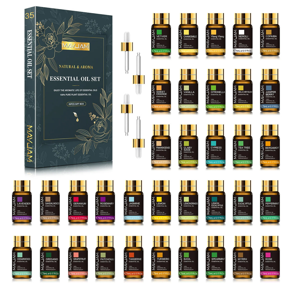 MAYJAM 35-Piece Essential Oils Set for Diffuser & Home