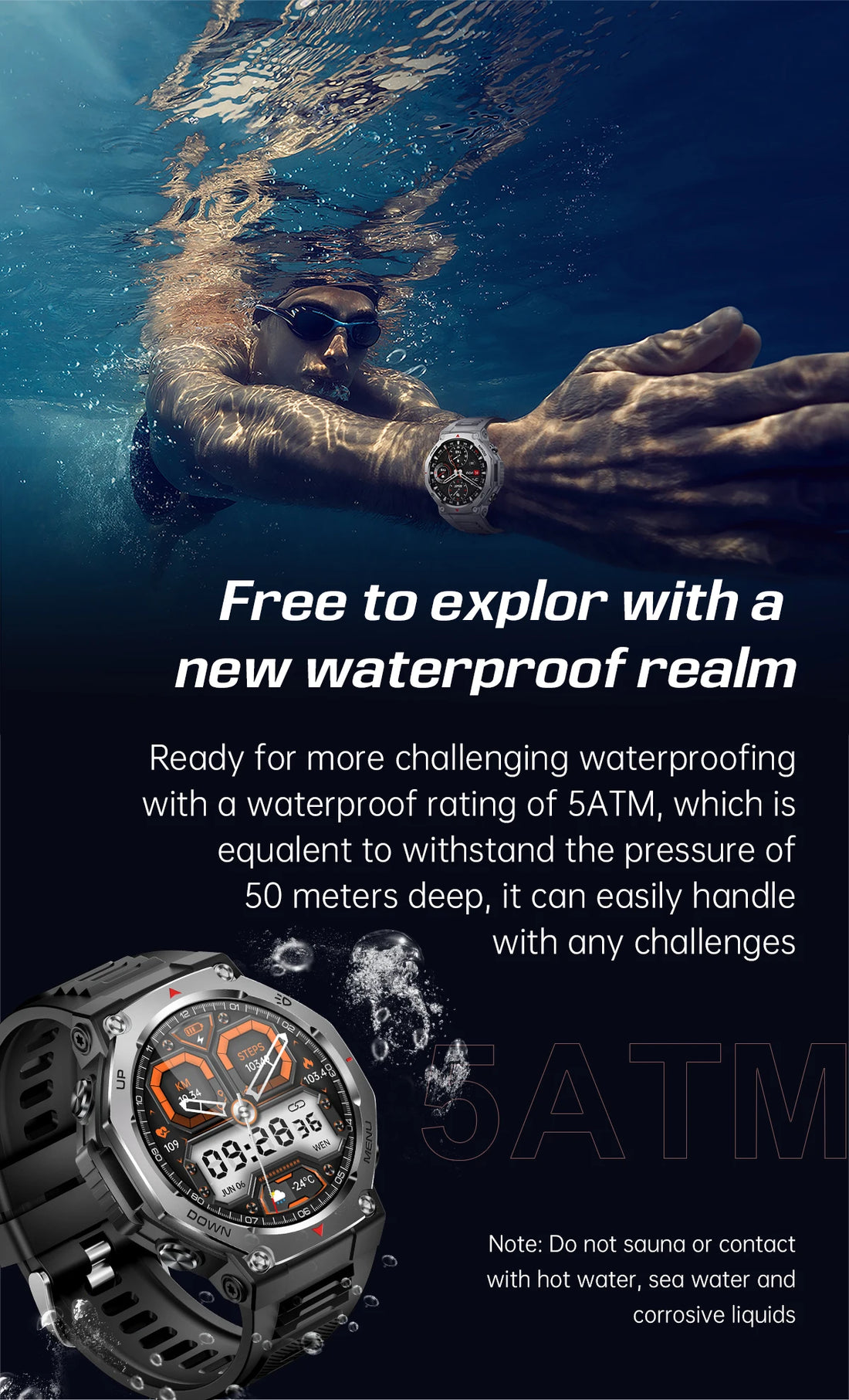 T-Rex 3 GPS Smartwatch – 5ATM Waterproof Military Sport