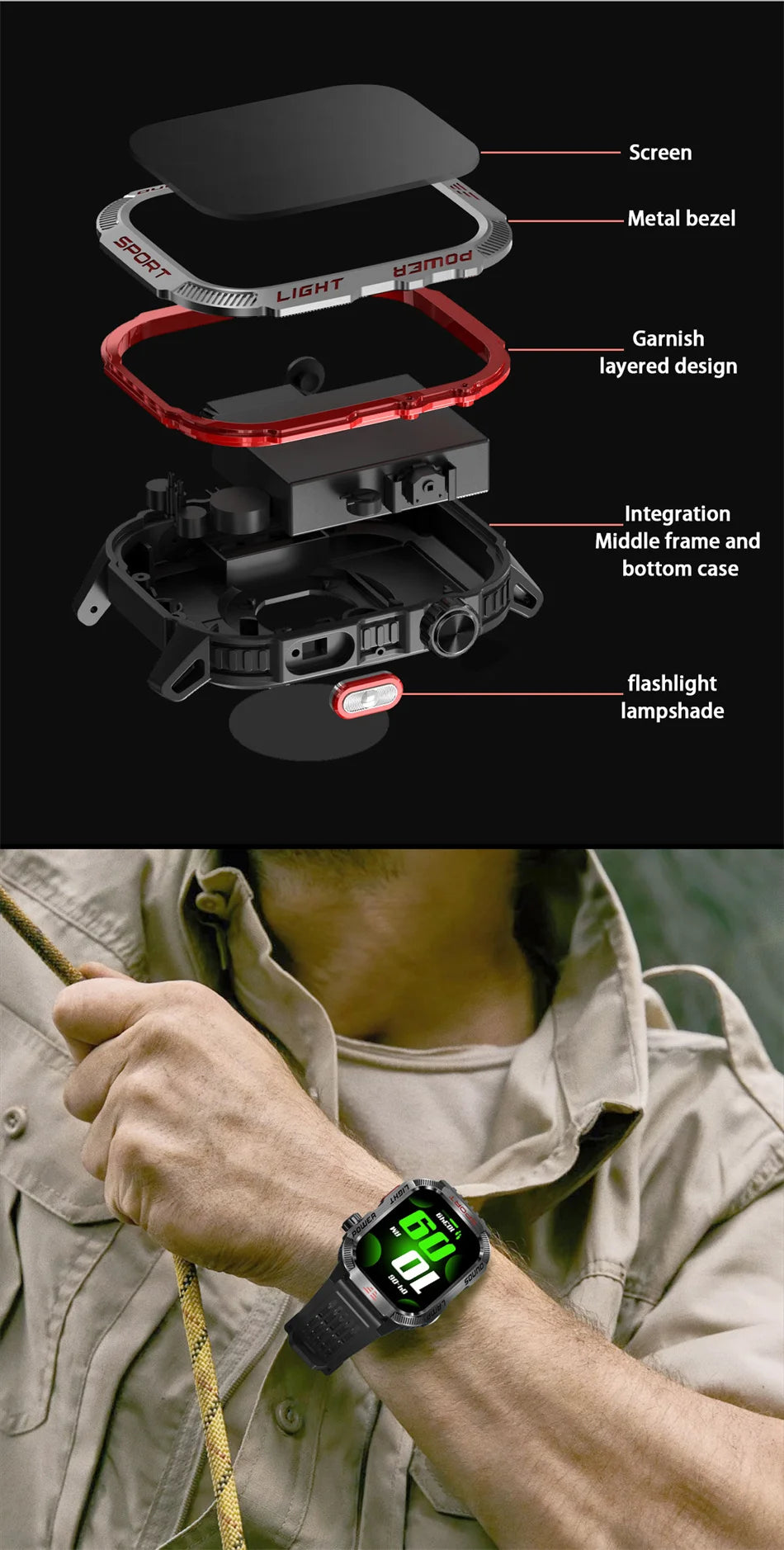 Military Outdoor Smartwatch – Compass & Bluetooth Call