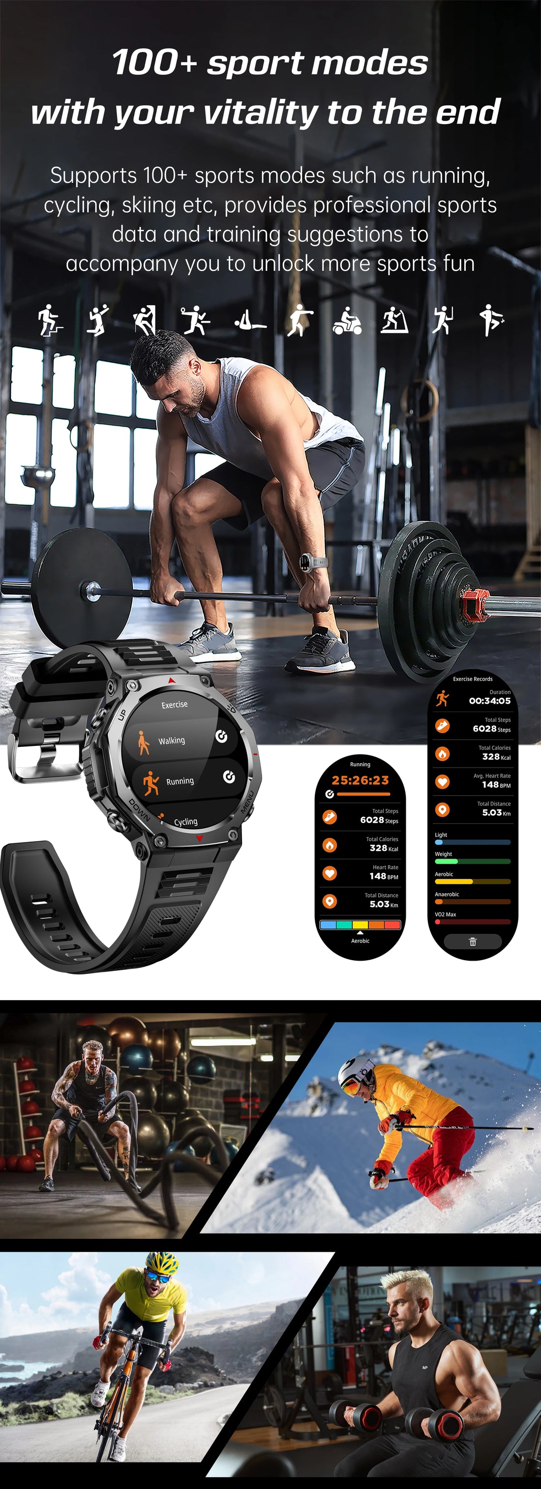 T-Rex 3 GPS Smartwatch – 5ATM Waterproof Military Sport