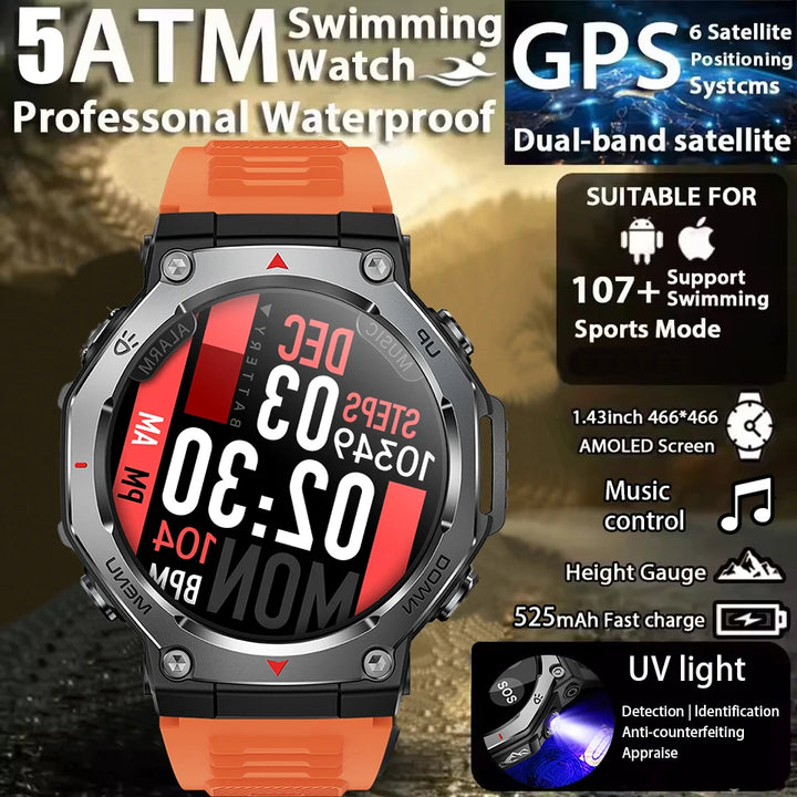 T-Rex 3 GPS Smartwatch – 5ATM Waterproof Military Sport