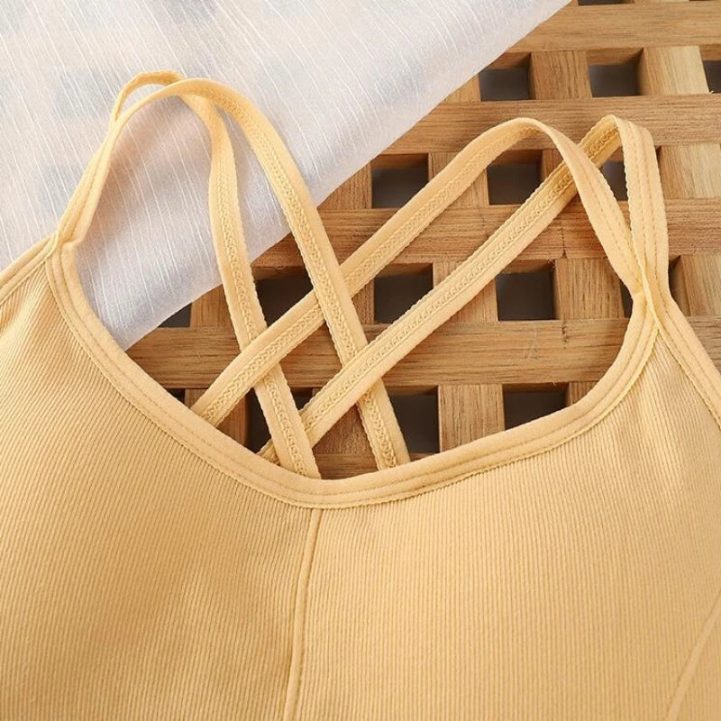 Women’s Cross-Strap Sports Bra – Breathable Yoga Tank Top