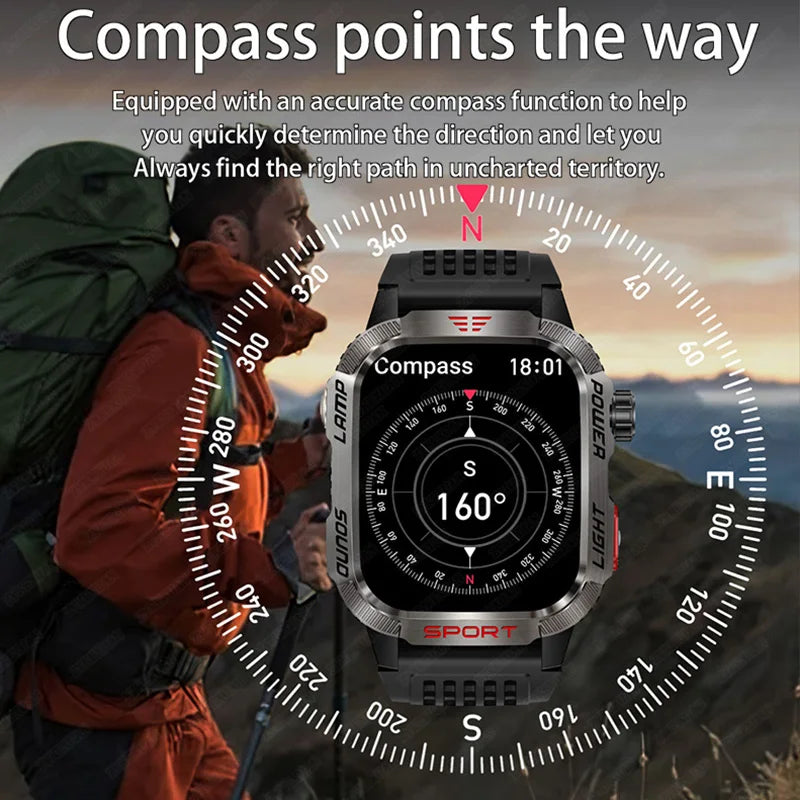 Military Outdoor Smartwatch – Compass & Bluetooth Call
