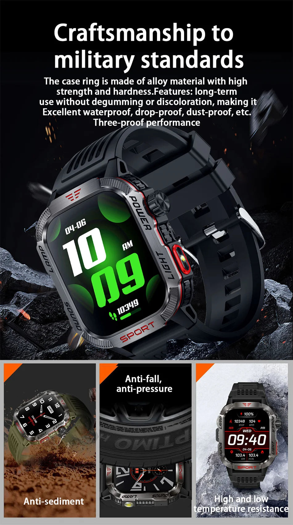 Military Outdoor Smartwatch – Compass & Bluetooth Call