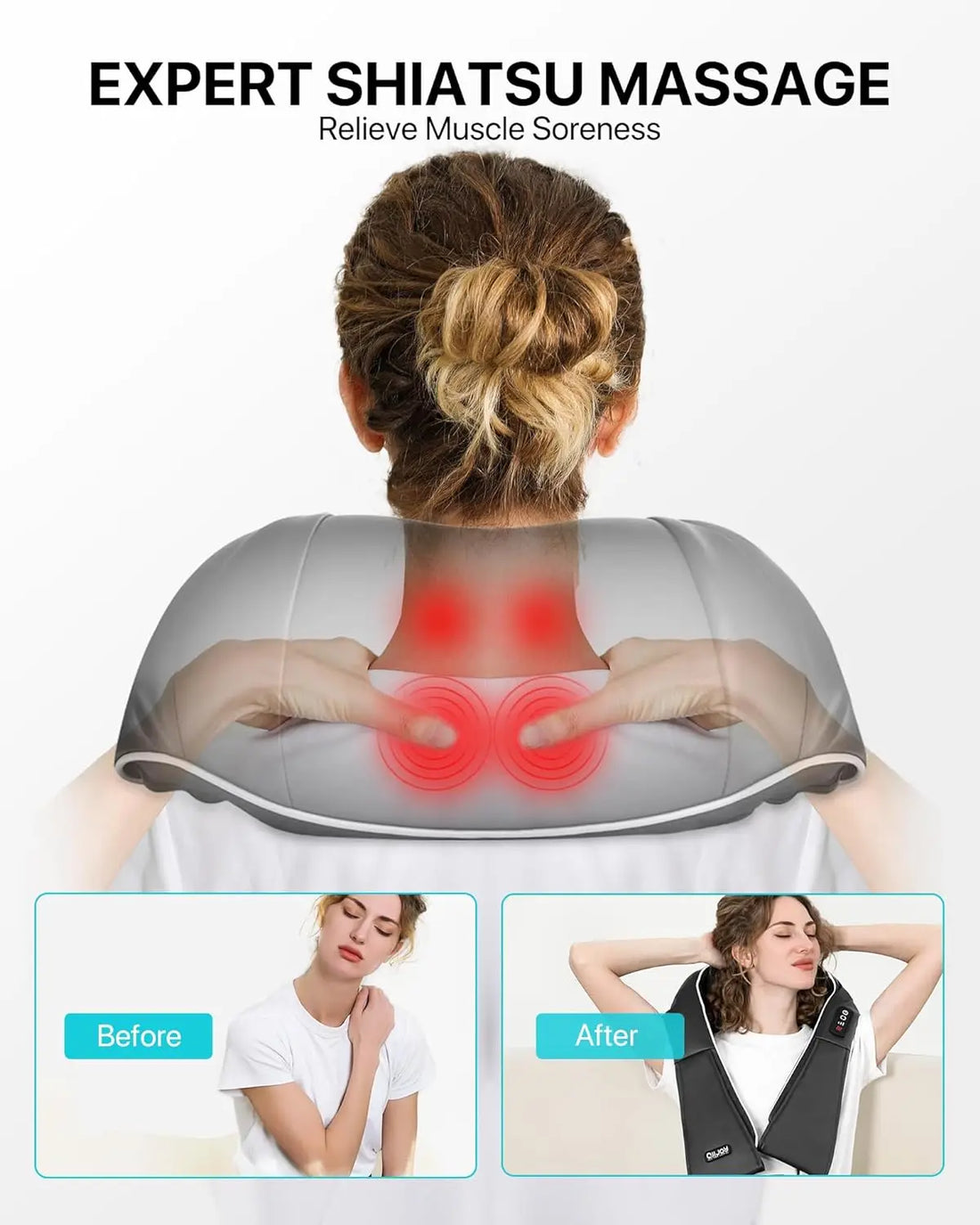 Heated Shiatsu Neck & Shoulder Massage Pillow