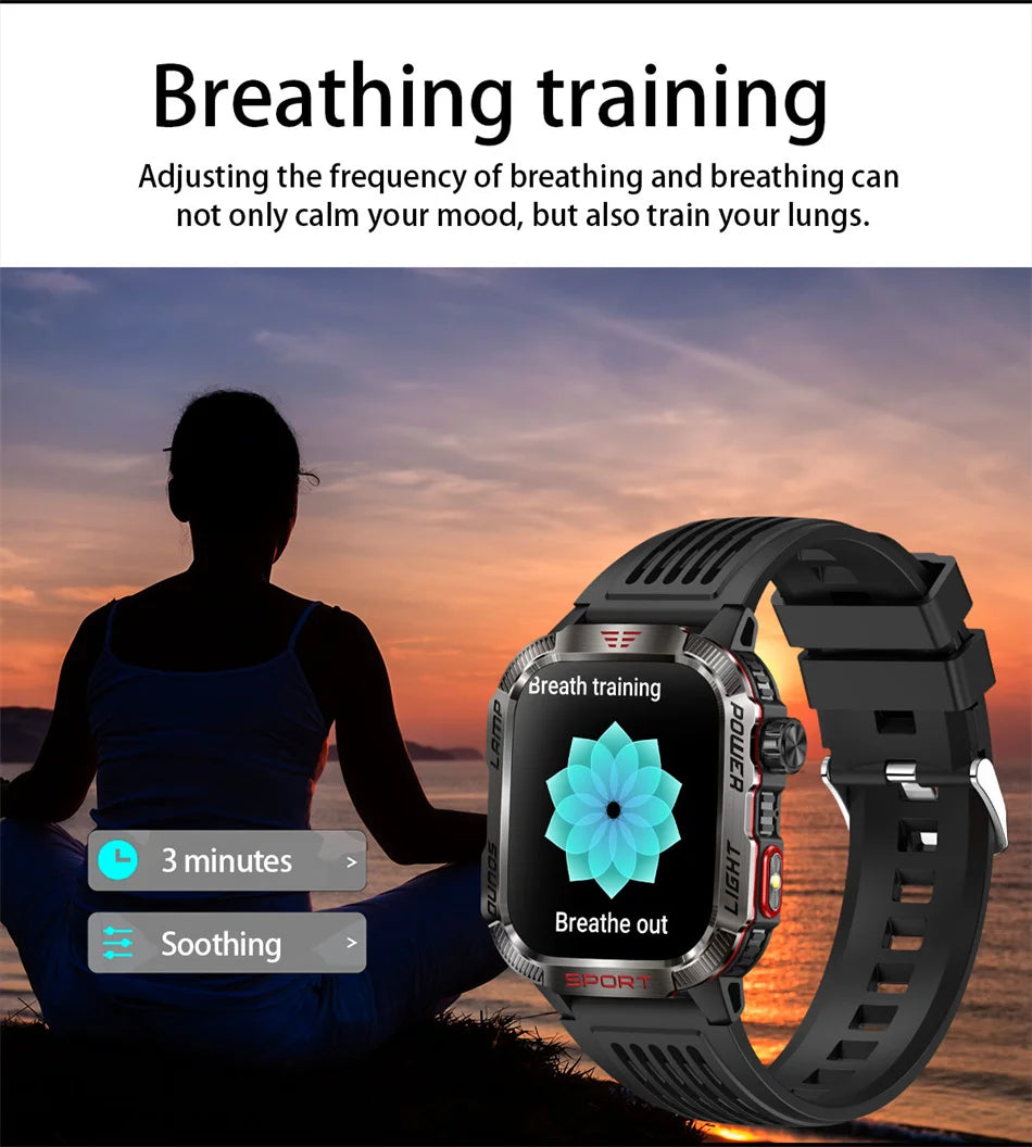Military Outdoor Smartwatch – Compass & Bluetooth Call