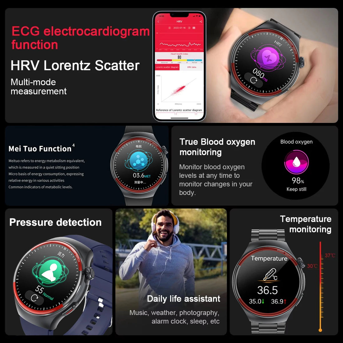 2025 Nursing Health Laser Smartwatch – Blood Pressure & Heart Monitor