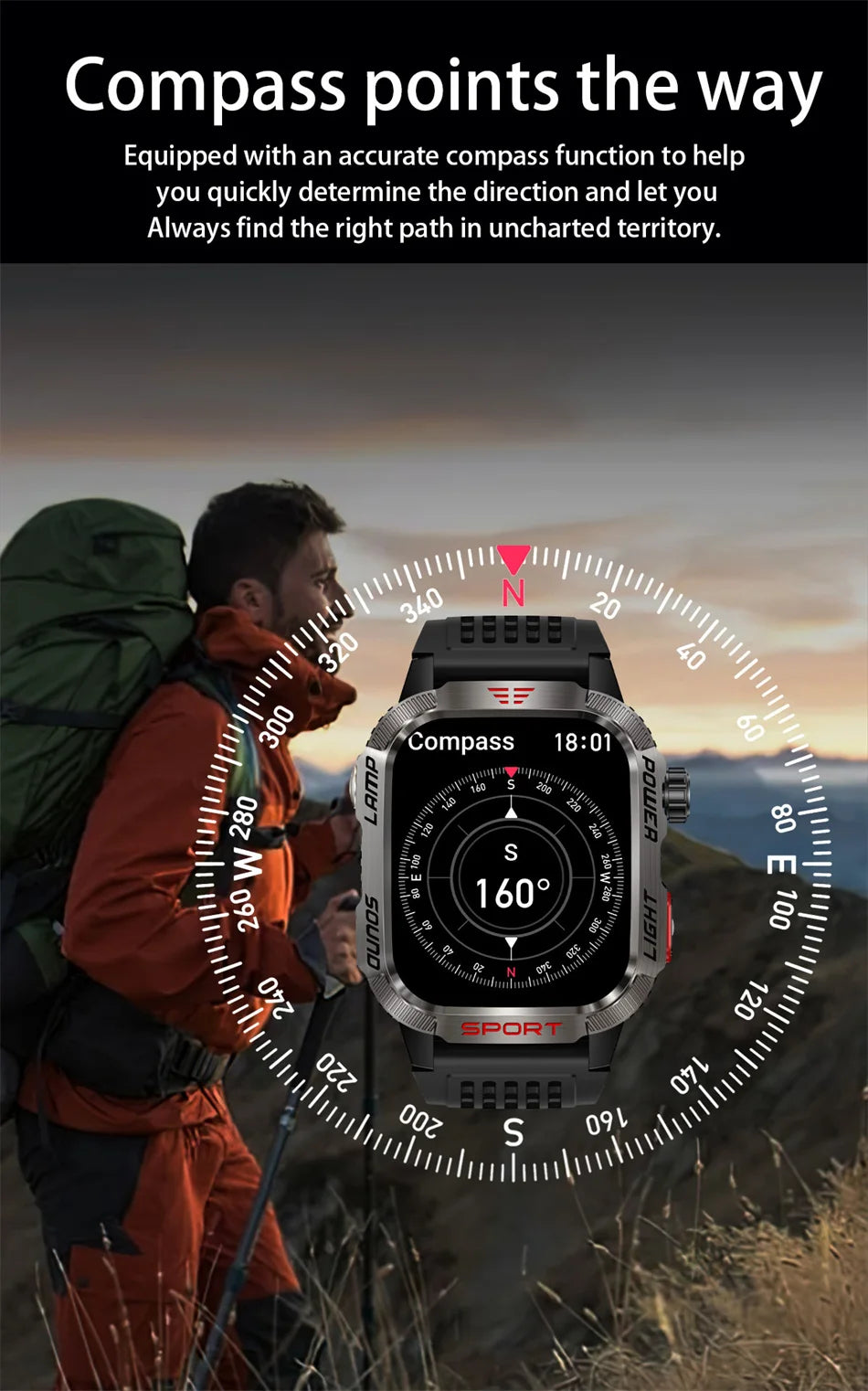 Military Outdoor Smartwatch – Compass & Bluetooth Call